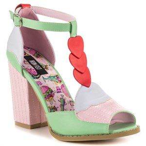 IRON FIST CUPCAKE HEARTS PEEPTOE HEELS 9 PINK RED